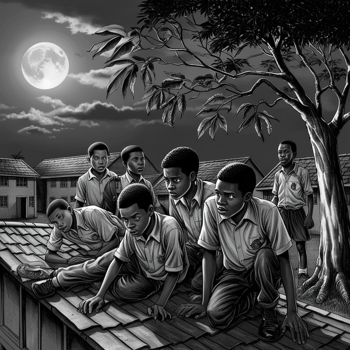 boys laying on a roof top